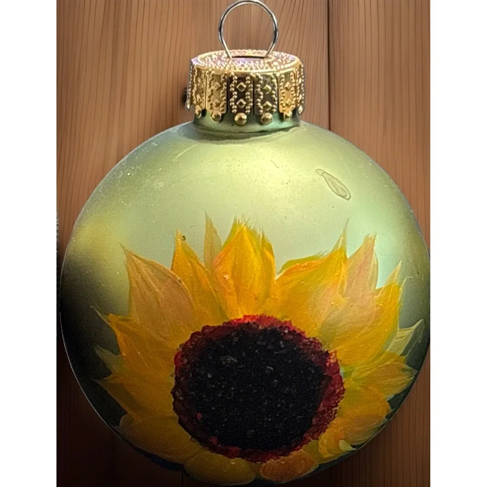 Lot of 4 Hand Painted Sunflower Christmas Ornaments Thanksgiving Holidays